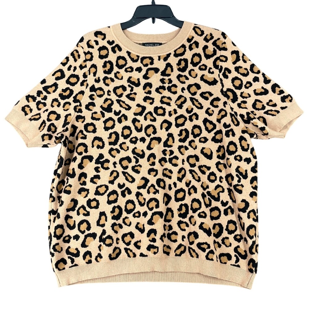 Rachel Zoe Leopard‎ Print Knit Short Sleeve Sweater Womens 2X Office Chic